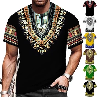 Camiseta Com Estampa Dashiki De Manga Curta Unisexo
