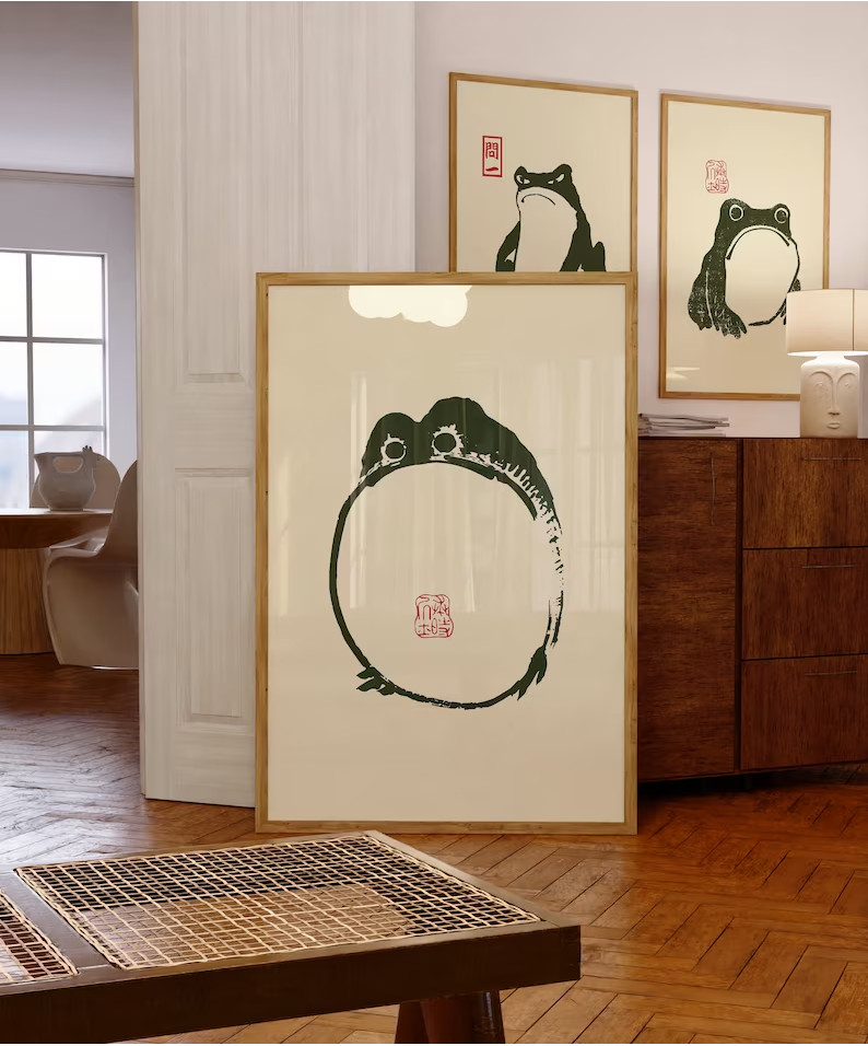 Japão Hajime Matsumoto Green Frog Wall Art Retro Trendy Ukiyo-e