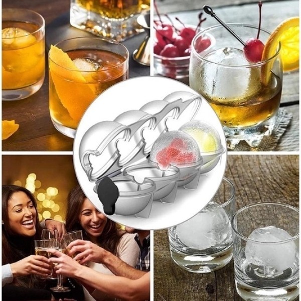 Forma De Gelo Redonda 4 Bolas de Gelo Em Formato De Esfera Para Cocktail whisk gin Reutilizável ice