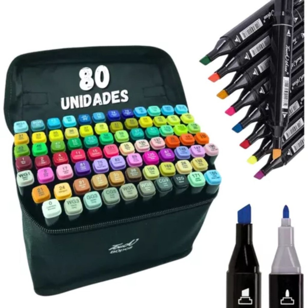 Kit Completo de Canetinhas com Ponta Dupla - 80 Cores para Desenhos e ...