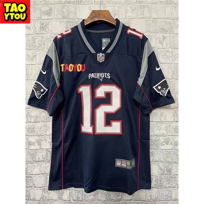 Masculino Camisa NFL New England Patriots Tom Brady Azul Limitada Camiseta de Futebol Americano Jersey