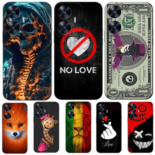 Estojo Para realme C55 Telefone Traseiro Capa Protetora De Silicone Macio Preto Tpu Cool Cute Animals