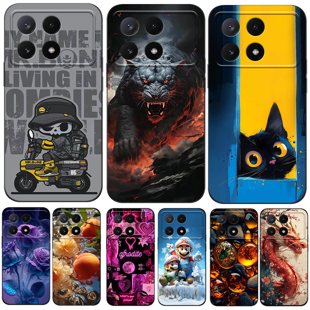 Estojo Para POCO X6 PRO REDMI K70E 5G Silicone Phone Back Cover Preto Telefone Mech Skull Dragon