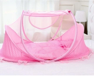 Cama Berço Portátil com Tenda Mosquiteiro Rosa, Dobravel, Cercadinho Berço para Bebês Viagem