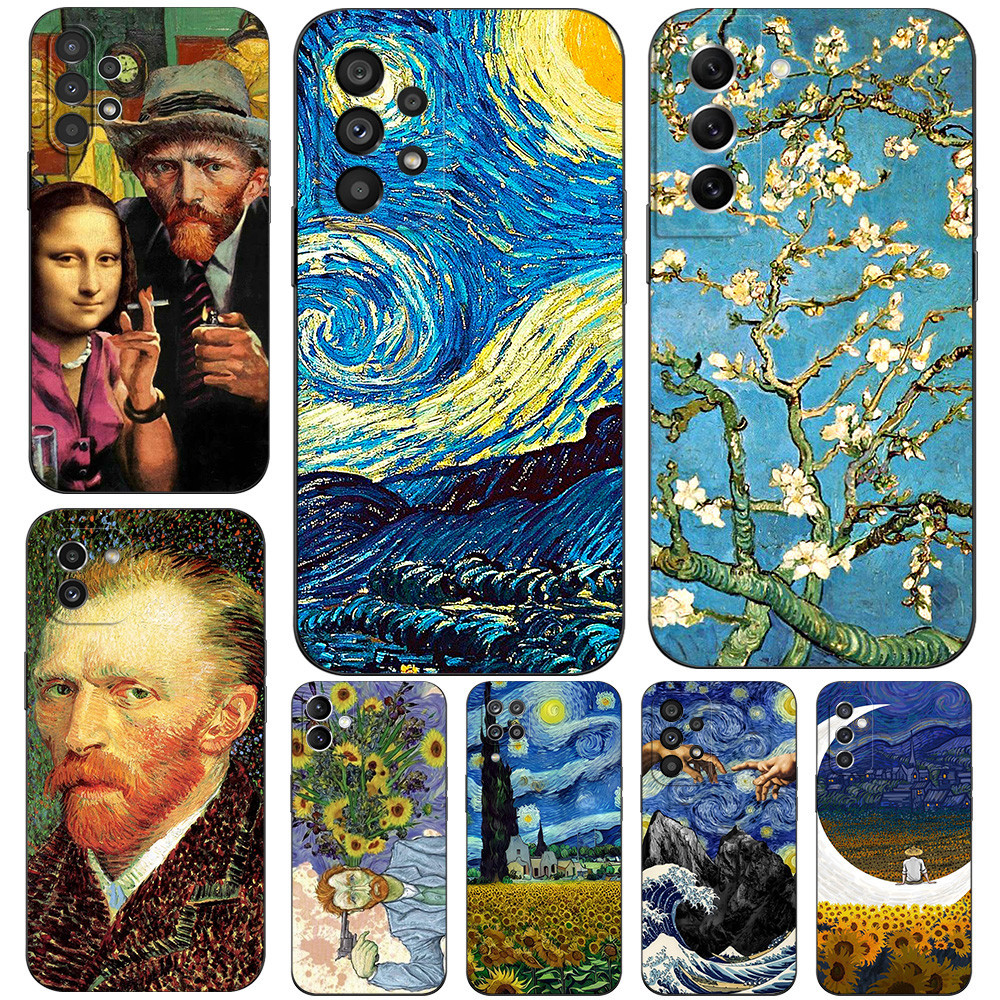 Estojo Para Samsung Galaxy A04 A14 A34 A54 4G 5G Capa De Telefone De Silicone Macia Preta tpu Starry Night Van Gogh Barco