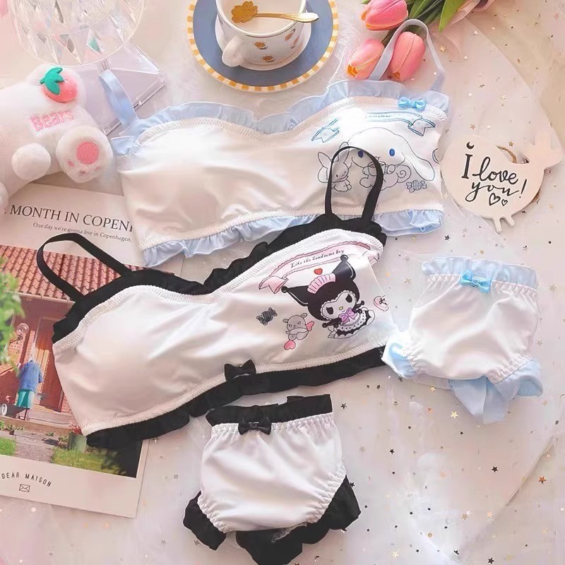 Conjunto De Soutiens Lovely Cartoon Youth Girl Bra + Panties Lingerie  Feminina Sem Fio Soft Padded Comfort 3/4 Cup Ladies Bralette Underwear