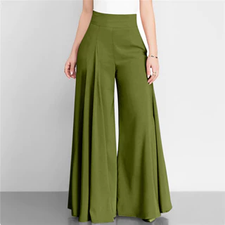 Calça Casual Feminina de Cor Sólida Calça de Pernas Larga