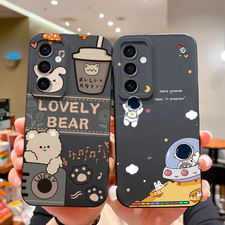 Estojo Para Samsung Galaxy A35 A55 5G Cartoon Astronauta Urso Fofo Capa Protetora De Silicone Líquido Macio SamsungA55 A 35 Bolsas De Telefone Do Pára-Choque