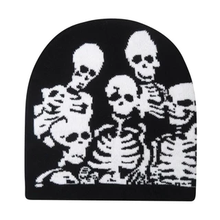 Feijões Fashion Skull Print Y2K Chapéus De Malha Para Mulheres Proteção Das Orelhas Masculinas De Inverno Outono À Prova De Vento Mantenha Gorras Quentes Boné De Hip Hop
