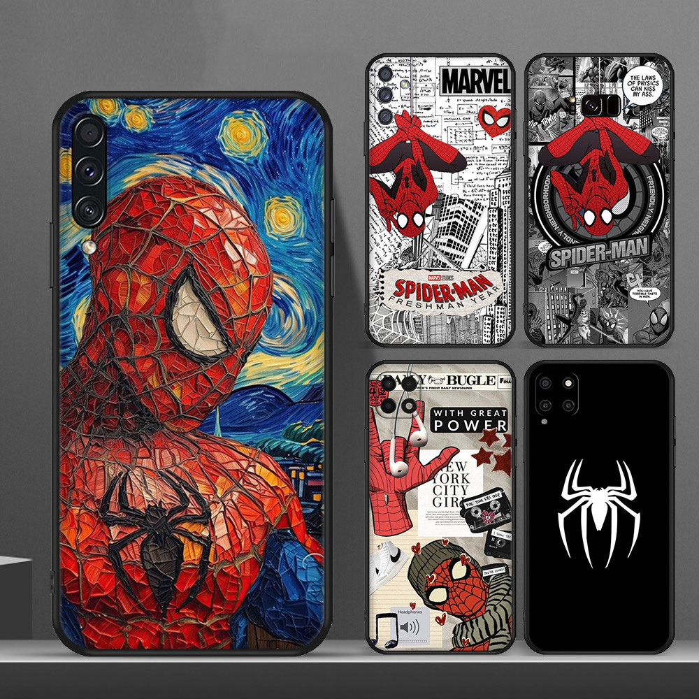 Caixa De Silicone Preta Para Telefone Samsung A10 A10S A11 A12 A13 14 A15 A20 A30 A20S A21 A24 A21S A22 A23 009 Homem Aranha