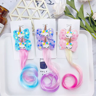 2PCS Novo Adorável Gradiente Colorido Unicórnio Cabeleira Meninas Cabeleireiro Clipes Acessórios