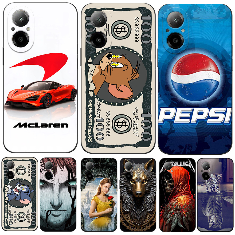 Capa Para realme C67 4G Traseira Protetora De Silicone Macio Preto Tpu Animal Bandeira Cruzada