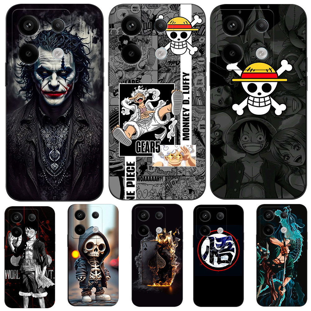 Estojo Para Telefone POCO X6 Silicon Phone Back Cover Preto Chapéu De Palha Luffy