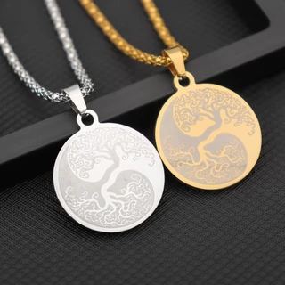 Casual Tree Of Life Pattern Chain Necklaces for Women Moda Homem Ouro Prata Cor Pingente De Aço Inoxidável Jóias