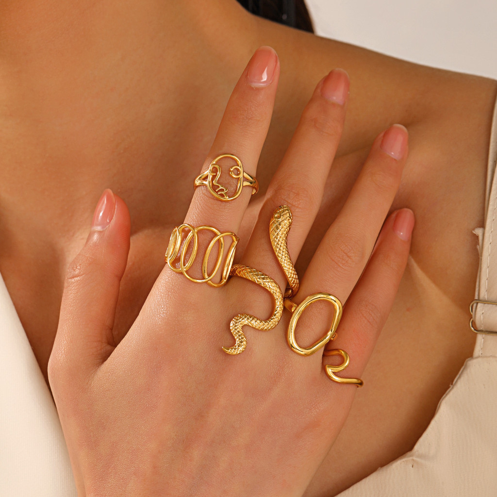 Anel Ajustável De Abertura Da Cobra Oval Em Forma De Z De Aço Inoxidável