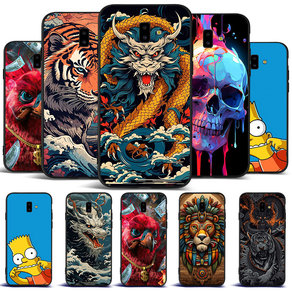 Capa Para Samsung Galaxy J6 PLUS 2018 Traseira Do Telefone Silicone Macio Preto Tpu dargon Leão Tigre