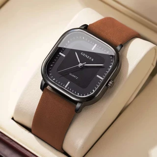 1/2 Moda Casual Masculino Pulseira De Couro Relógios Mostrador Quadrado Relógio De Pulso Minimalista Analógico Quartzo (