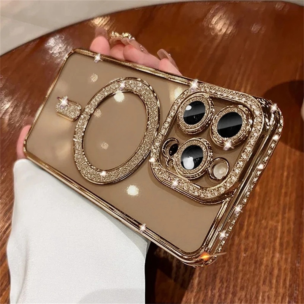 Bling Glitter Strass Capa De Telefone Magnética Para iPhone 16 15 14 13 ...