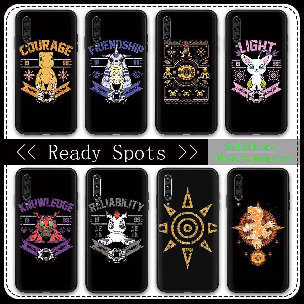 Capa Protetora De Telefone Samsung Galaxy A15 A12 M12 A13 A14 4G 5G TPU Macia Preta X025 Digimon