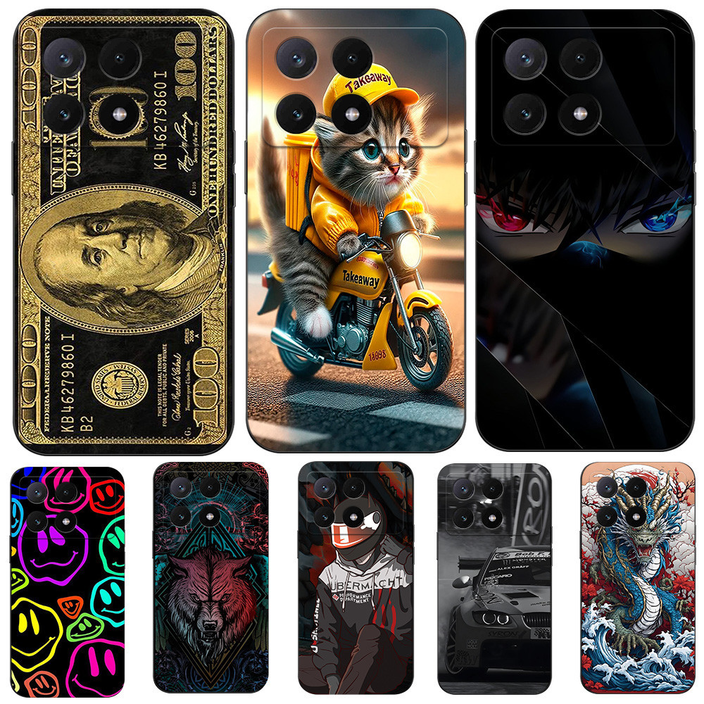Estojo Para POCO X6 PRO REDMI K70E 5G Silicone Phone Back Cover Preto Gatos Bonitinhos