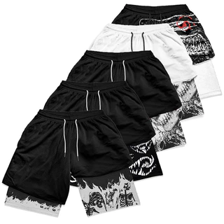 Y2K Gothic Punk Skull Print 2 Em 1 Para Homens Ginásio