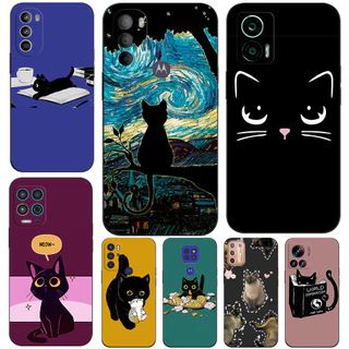 Capa Para Telefone Motorola Moto Edge 40 neo 5G G04 4G G24 G34 G14 G54 G84 De Silicone Macia Preto Gatos Cartoon Cute