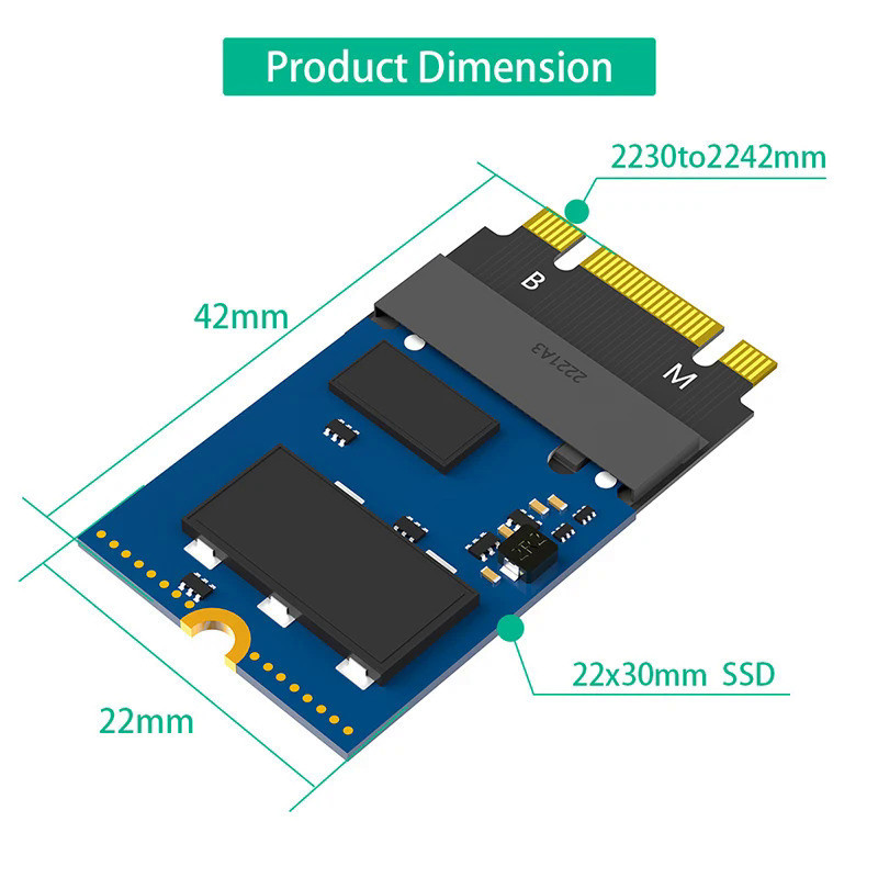M.2 NVME M-Key / M2 SATA B M Key 2230 a 2242 Conversor de Cartão ...