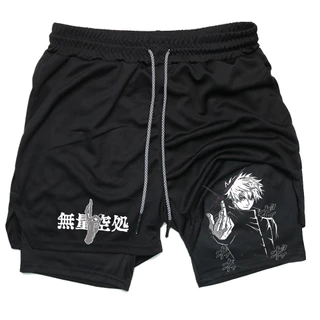 Anime Compressão Roupa Esportiva De Verão Homens GYM 2 Em 1 Treino Fiess Sport Shorts Masculino
