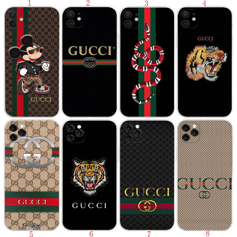 iPhone 11 1 11 Pro Max 12 13 Mini XR XS UI23 GUCCI Estojo De Telefone Transparente Macio