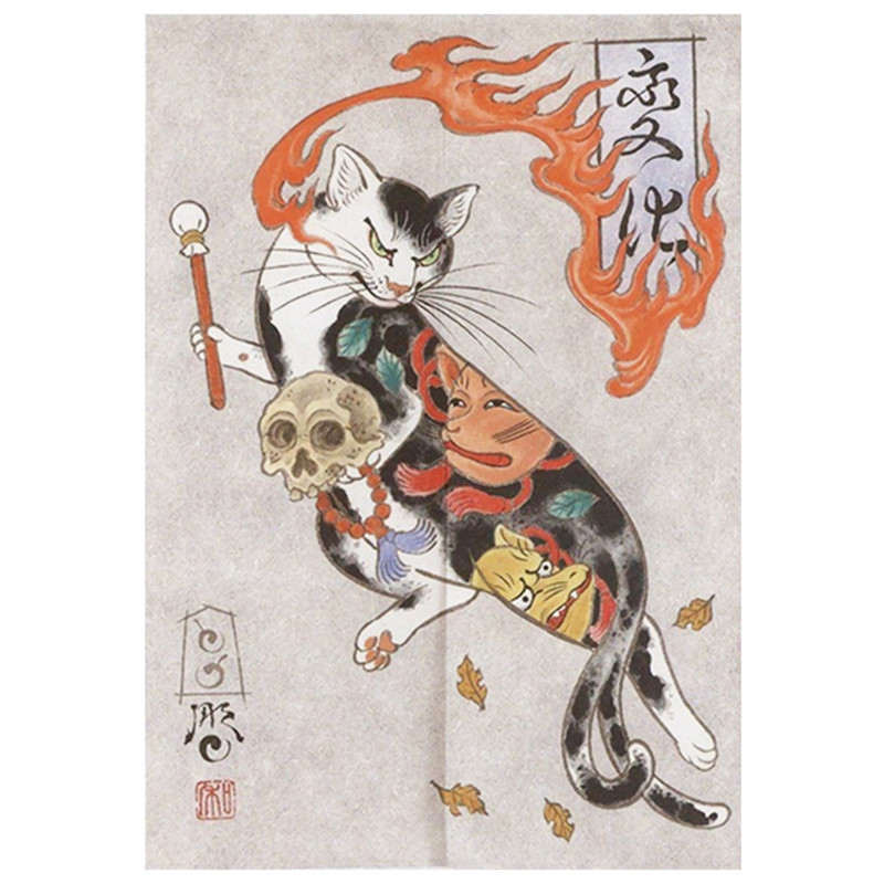 Cortina Japonesa Ukiyo-e Tattoo Cat Noren Porta Impressa Cozinha Quarto Entrada Decoração Pendurar Meia -