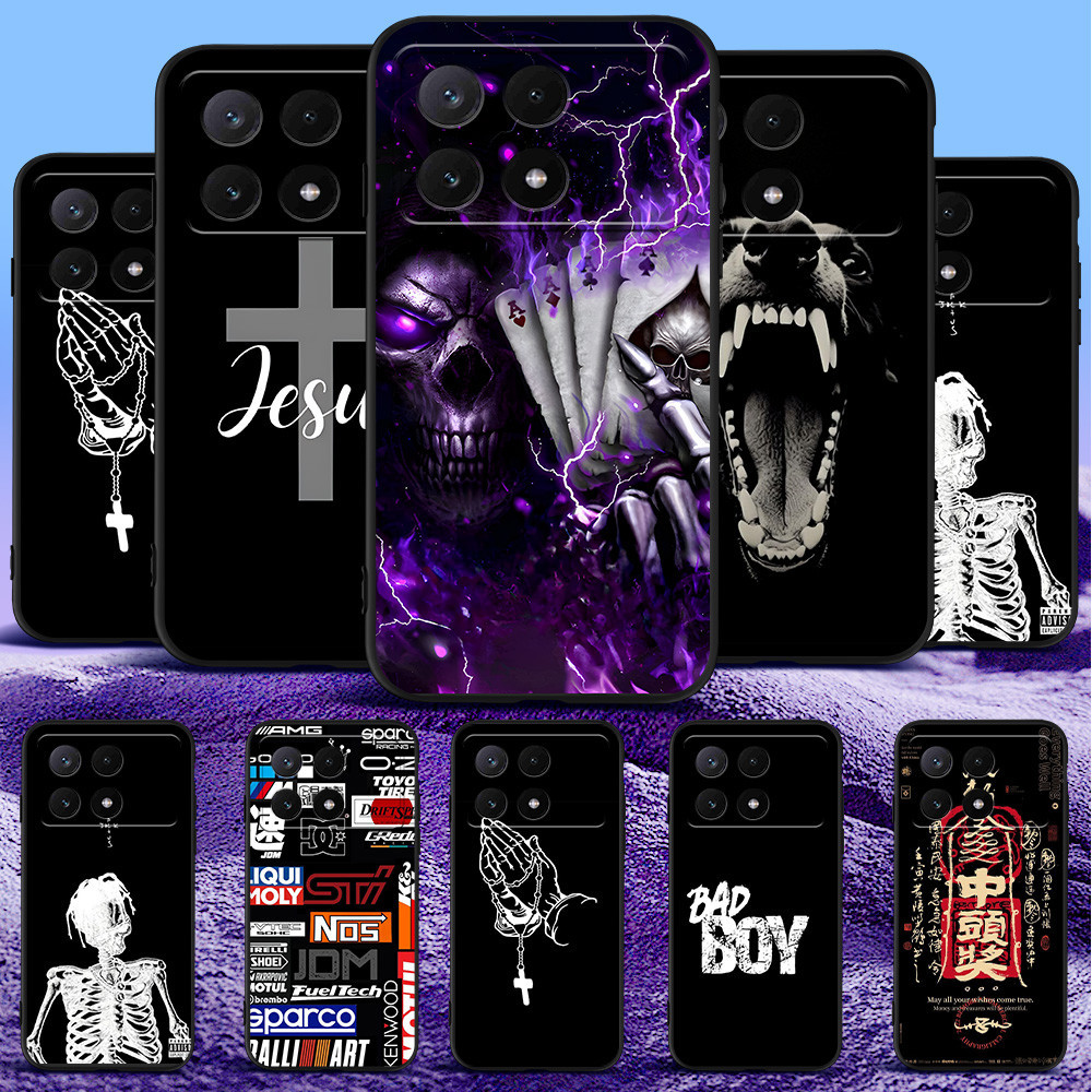 Estojo Para POCO X6 PRO REDMI K70E 5G Silicone Phone Back Cover Preto tpu jesus rapper Crânio anime