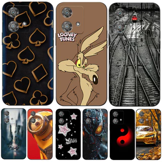 Estojo Para Motorola MOTO Edge 40 Neo 5G De Silicone Macio Capa Telefone Folhas Caídas De Desenho Animado Black Tpu