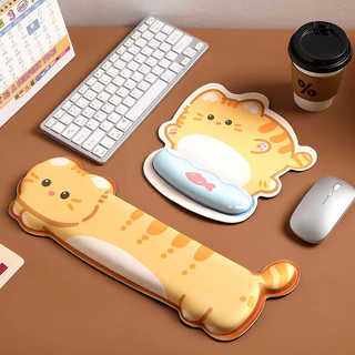 Conjunto De Almofada De Descanso Para Pulsos De Gato Laranja + Teclado