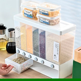 Dispenser de Grãos Organizador de Alimentos e Cereais 6 Em 1 Parede ou Bancada