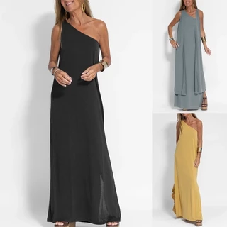 Zara Summer New Style One-Shoulder Slit Slit Cor Sólida Colete de Moda Fato de Salto Saia Longa Feminina