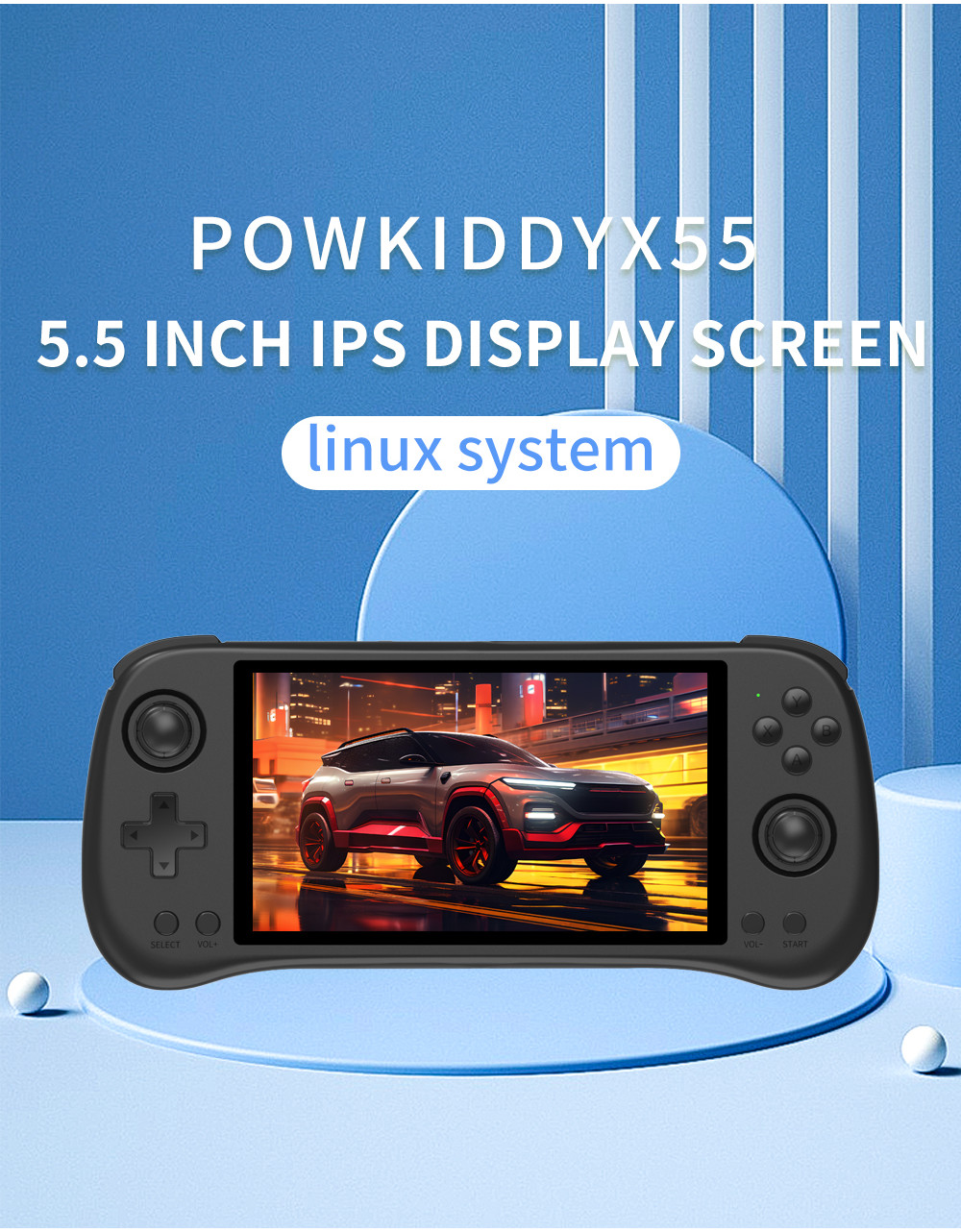 POWKIDDY New X55 Black Gaming Console IPS HD Large Screen Handheld ...