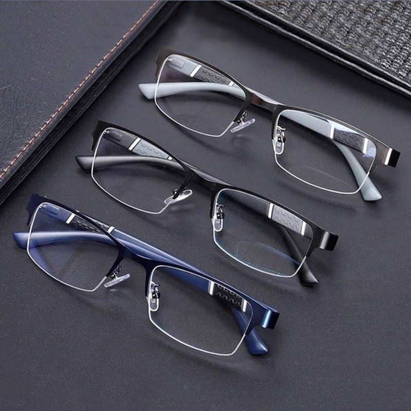 Novos Óculos De Leitura Masculinos HD Genuínos De Meio Aro , Lentes De ...