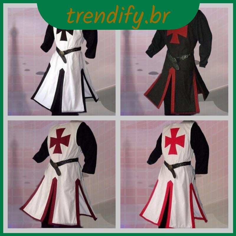 Cavaleiro Templário Medieval Crusader Surcoat Manga Longa Roupa Cosplay