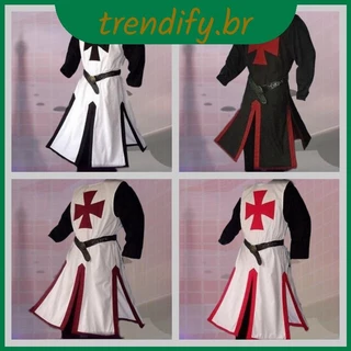 Cavaleiro Templário Medieval Crusader Surcoat Manga Longa Roupa Cosplay
