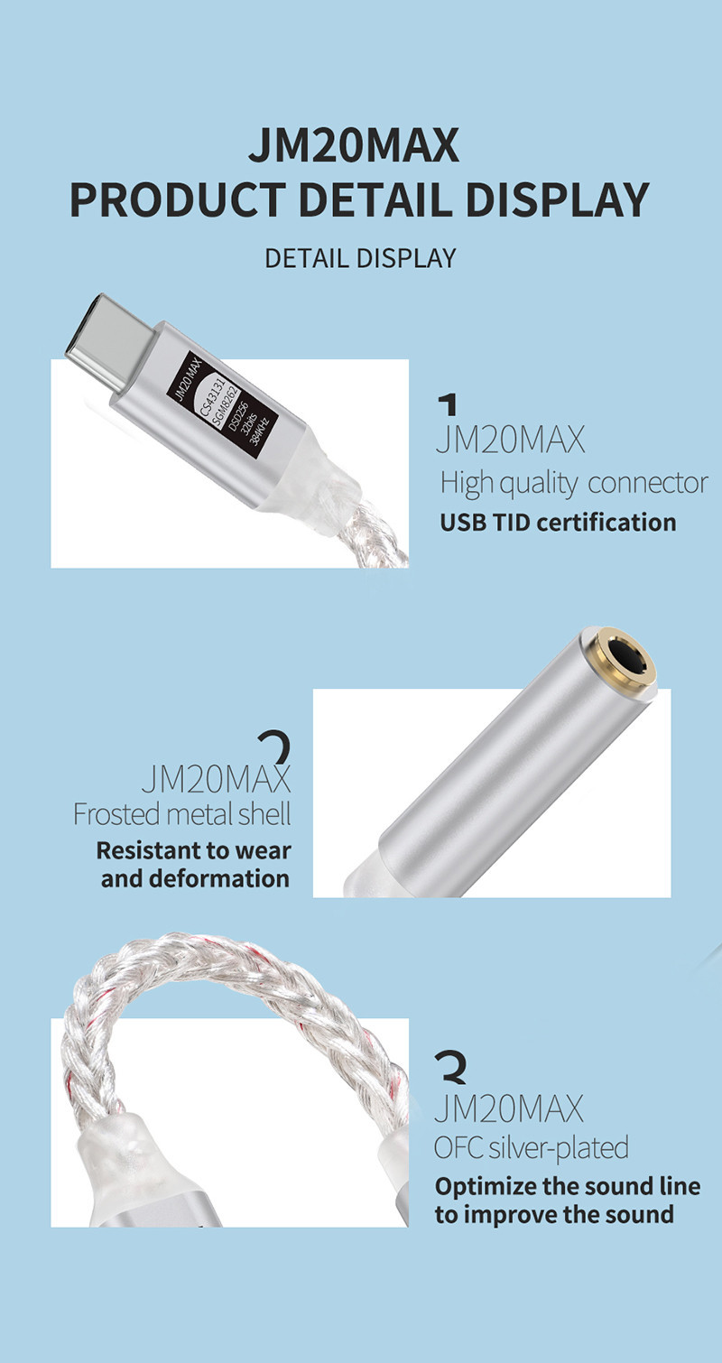 JCALLY JM20 Max CS43131 Tipo C Para 3.5 Mm HiFi DAC JM20 Decodificação ...