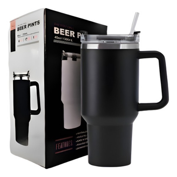 Copo Térmico preto caneca Inox Parede Dupla 1200ml com tampa e Canudo bom quanto copo quencher