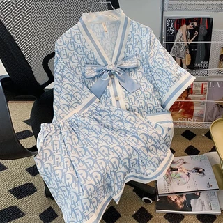 Dior Pajamas Internet Feminina Estilo Pijama De Verão Seda Fina Simulada De Alta Qualidade