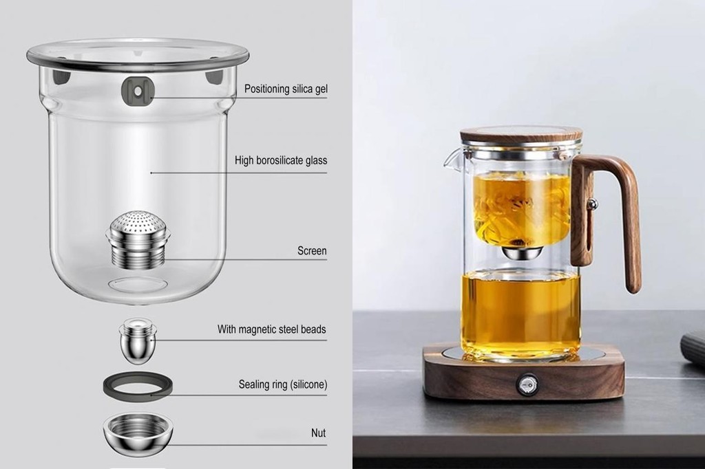 Borosilicate Glass Teapot for Tea Antiscald with Wooden Handle 500ml