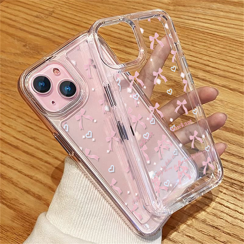 Capa Macia E Fofa Com Laço Rosa Compatível IPhone 16 15 14 12 Pro Max ...