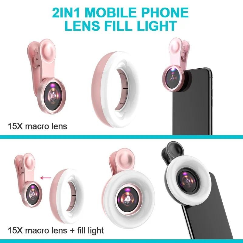 Lente Macro 15x Con Anillo Luz Para Móvil - Ajustable 2800-6500K | Ideal Para Fotografía De Detalles Y Videos