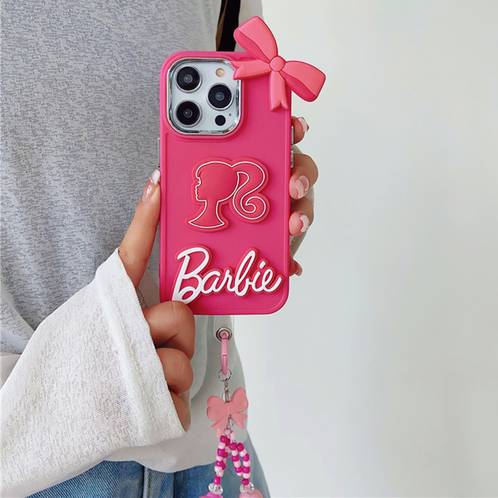 3D Barbie Bow Girl Pulseira Capa De Telefone Para iPhone 16 Pro