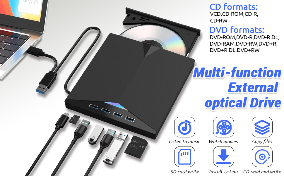 Unidade Blu-Ray Externa 7 Em 1 , Reprodutor De DVD/BD Burner Com ...