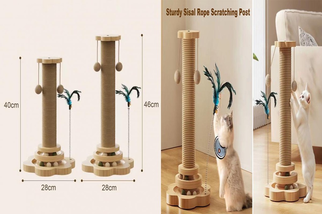 Solid Pine Wood Cat Tree Feather Toy for Cats Interactive Scratching