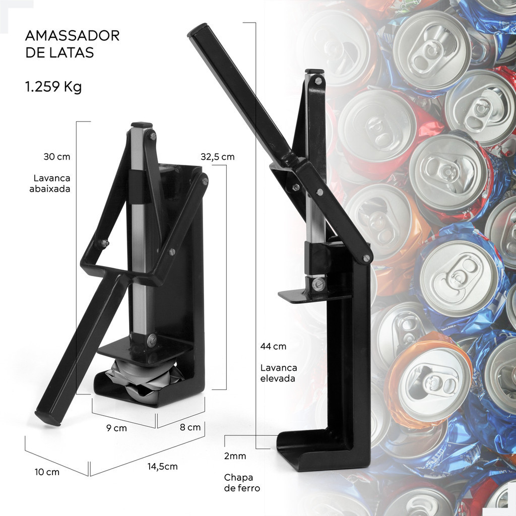Amassador de Latas de Refrigerantes e Cervejas em Ferro Preto Reforçado ...