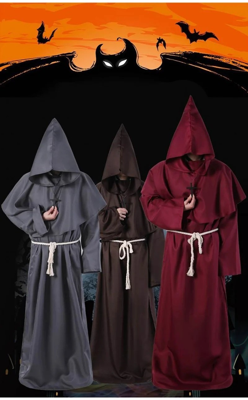 Halloween Assistente Traje Cosplay Medieval Com Capuz Robe Monge Friar ...